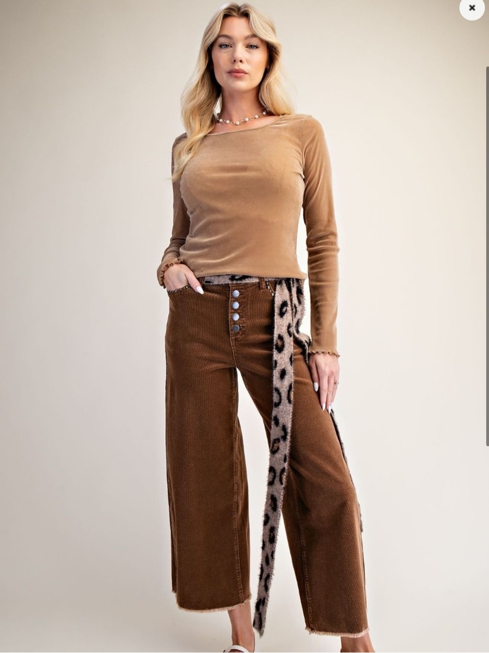 Easel Camel brown Studded Corduroy Wideleg Pant